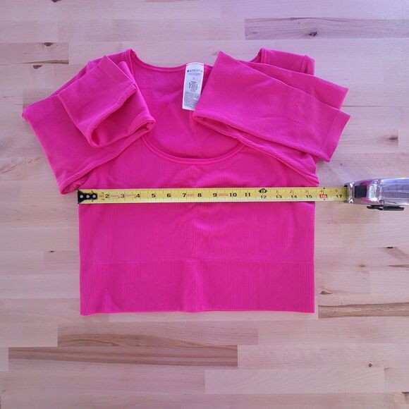 Athleta Womens Aurora Seamless Crop Top Long Sleeve Tulip Pink Size L Yoga Gym - Picture 5 of 11